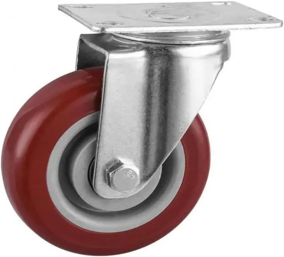 1 Piece 4-inch Silent Caster Double-axis PVC Medium red Steering Wheel Hand Trailer Wheel