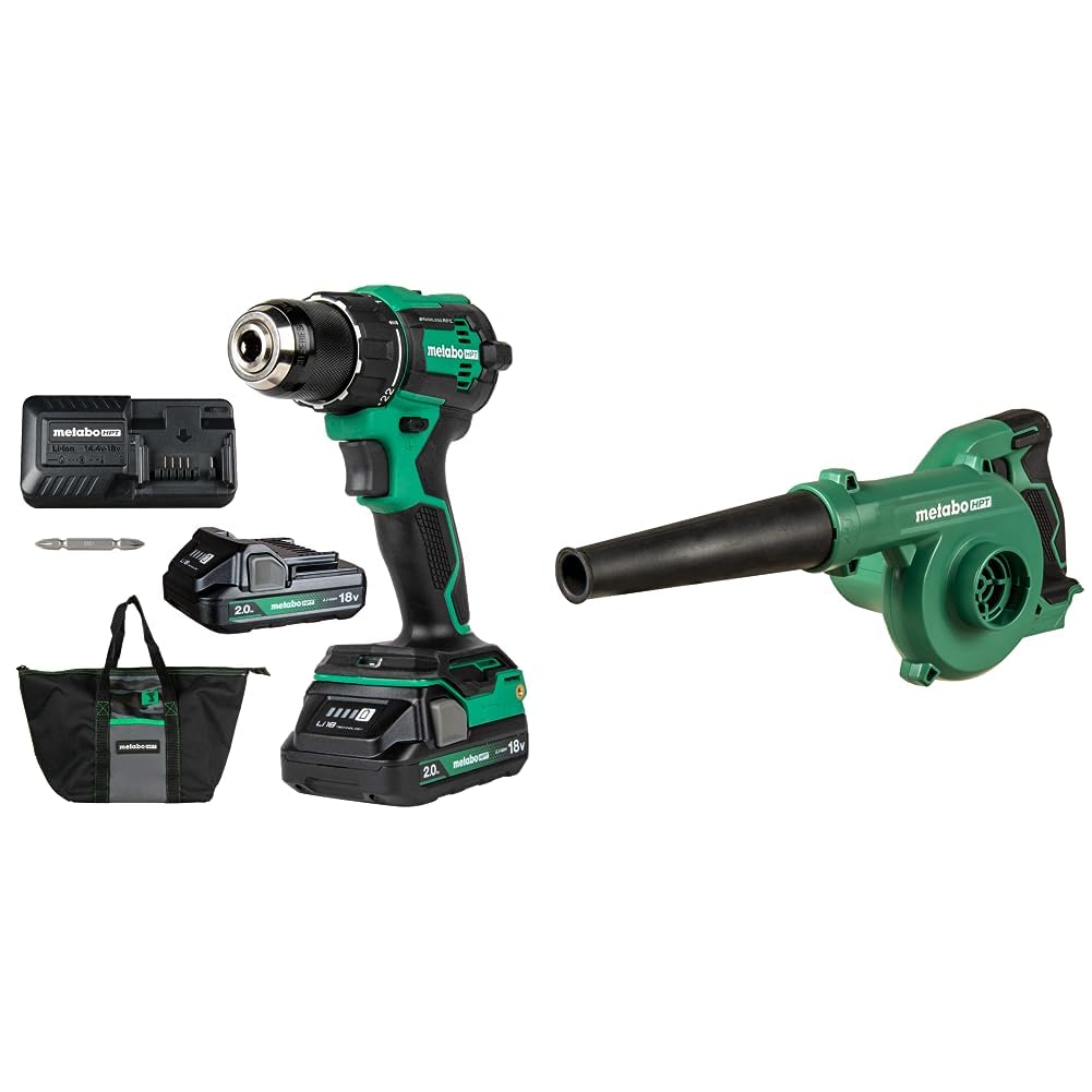 Bundle of Metabo HPT 18V MultiVolt™ Cordless Driver Drill Kit | DS18DEX + Metabo HPT 18V MultiVolt™ Cordless Li-Ion Compact Blower | Tool Only - No Battery | RB18DCQ4