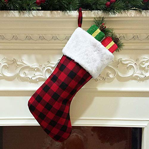 image for Createy Christmas Stockings, 6 Pack 18 Inch Black Red Buffalo Plaid Ch