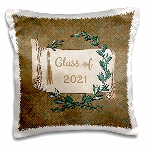 3dRose Beverly Turner Graduation Design-Image of Class of 2021, Vintage Scroll, Tassel, and Leaves (pc-306369-1) Pillow Case, White