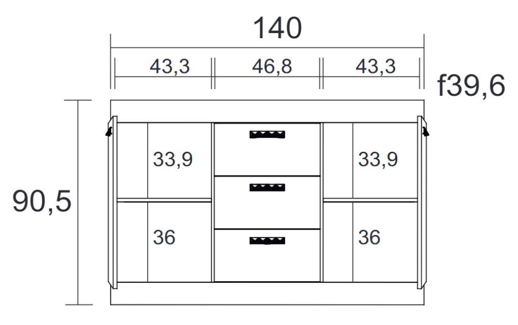 Miroytengo Aparador Argos Blanco Naturale 2 Puertas 3 Cajones 140x91x40 cm
