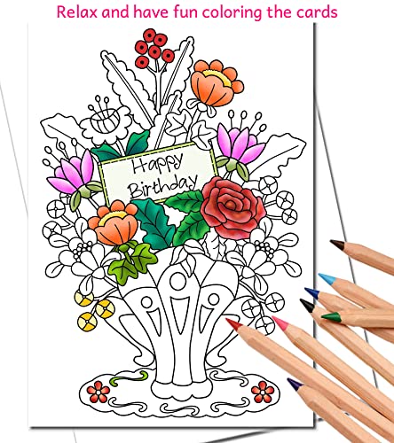 Image of Art Eclect Birthday Cards to Color for Adults - Relaxing Coloring Designs | Happy Birthday Coloring Cards - 10 Different Designs - 10 White Envelopes Included (Birthday /10)