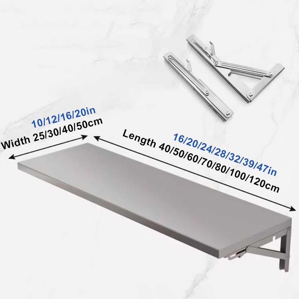Mesa plegable de acero inoxidable resistente de 60 x 120 cm, estante de cocina y comedor que ahorra espacio para uso versátil en el hogar y la oficina (150 x 30 cm / 60x12in)