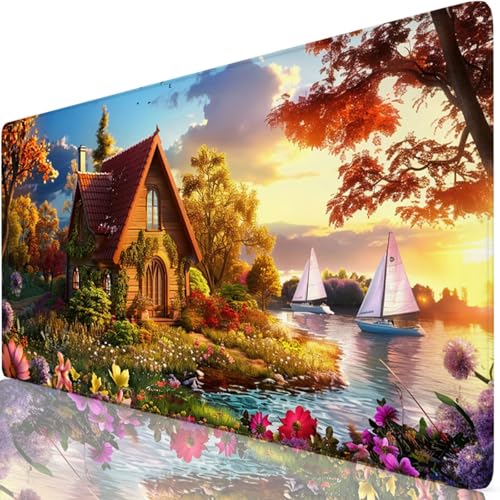Tapis de Souris XXL 120x60cm, Cabine Tapis de Souris Gaming, sous Main Bureau Gaming Paysage Mouse Pad avec Coutures sur Les Bords, Antidérapant Mouse Pad Accessoire Bureau pour Gamer, Maison Y8-82