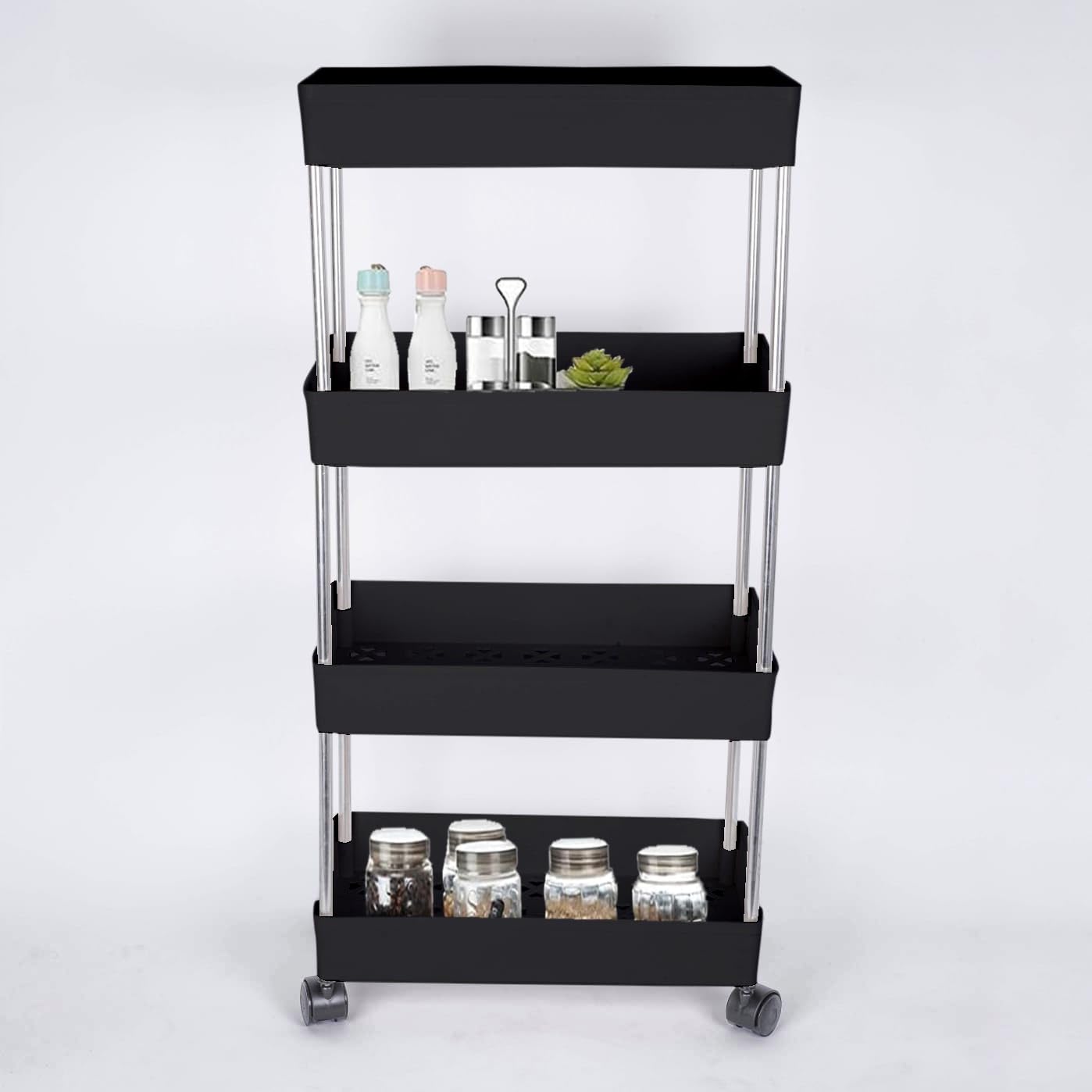 Leaffybezz 4 Step Slim Rack Shelf with Wheels-Plastic Trays with ...