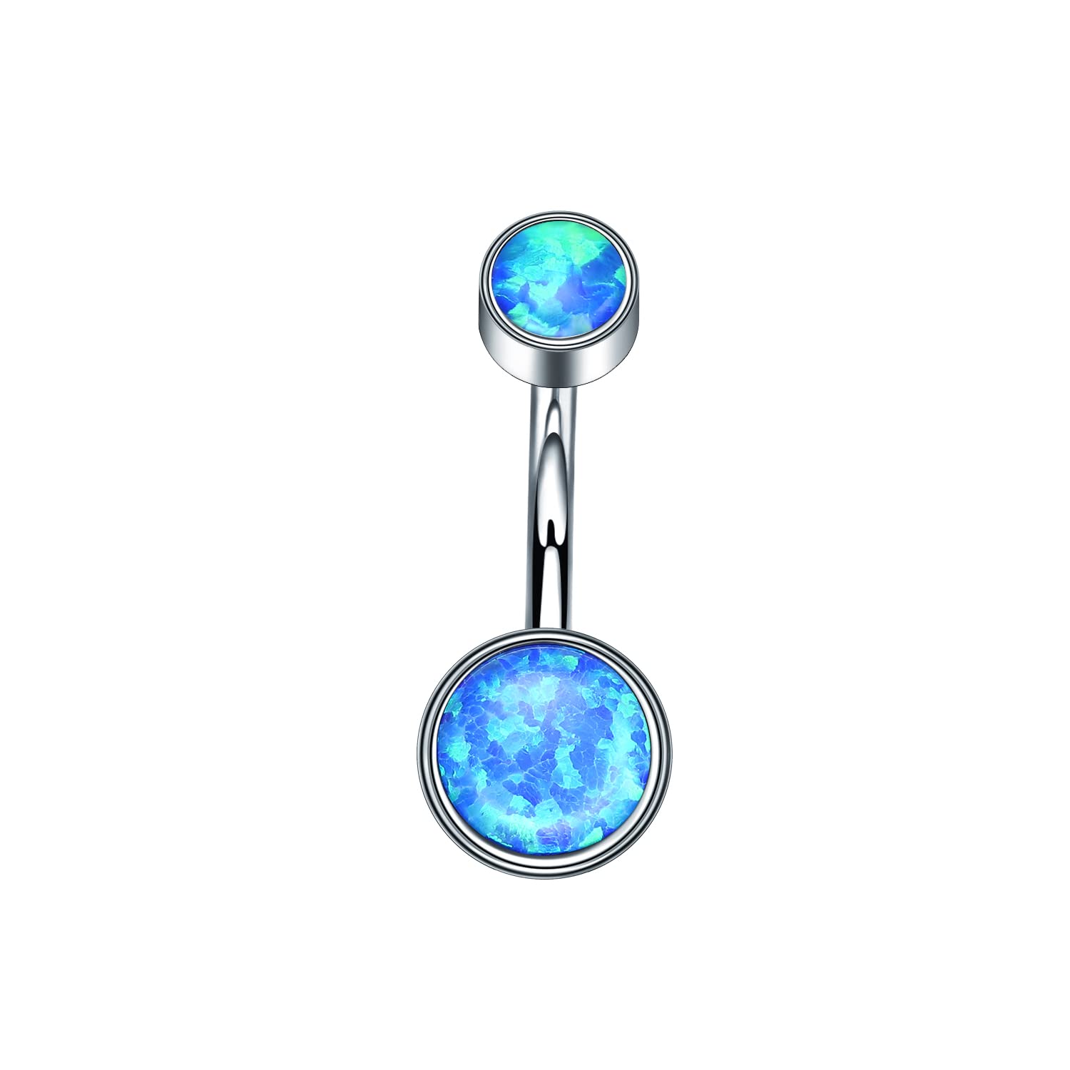 VOJOBelly Button Ring Navel Cubic Zircon Opal G23 Titanium Hypoallergenic Threaded 14G Diamond Body Piercing Jewelry Birthstone for Women