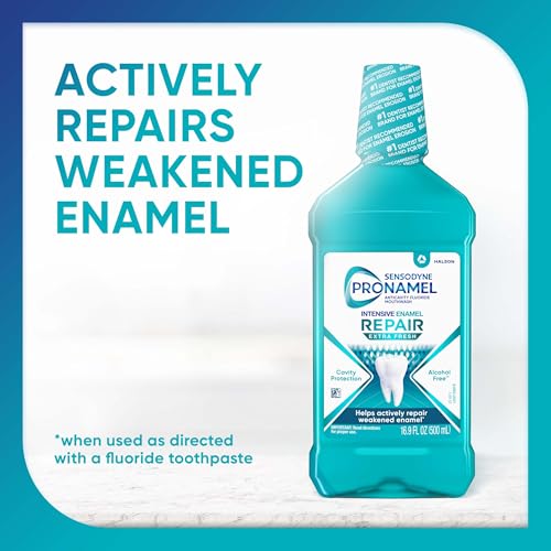 Image of Sensodyne Pronamel Intensive Enamel Repair Alcohol-Free Mouthwash to Help Actively Repair Enamel and Protect Against Cavities, Extra Fresh, 16.9 fl oz (3 Pack)