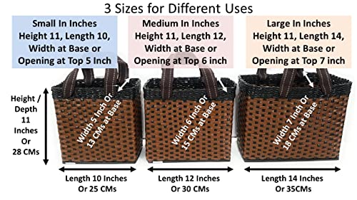 Image of Paperus Re-usable Small Light & Dark Brown Carry Bag, Shopping Bag, Tiffin Basket, Lunch Basket, Eco-Friendly, Handmade, of Paper Ropes 11 in Tall 10 in Length 5 in Wide Base