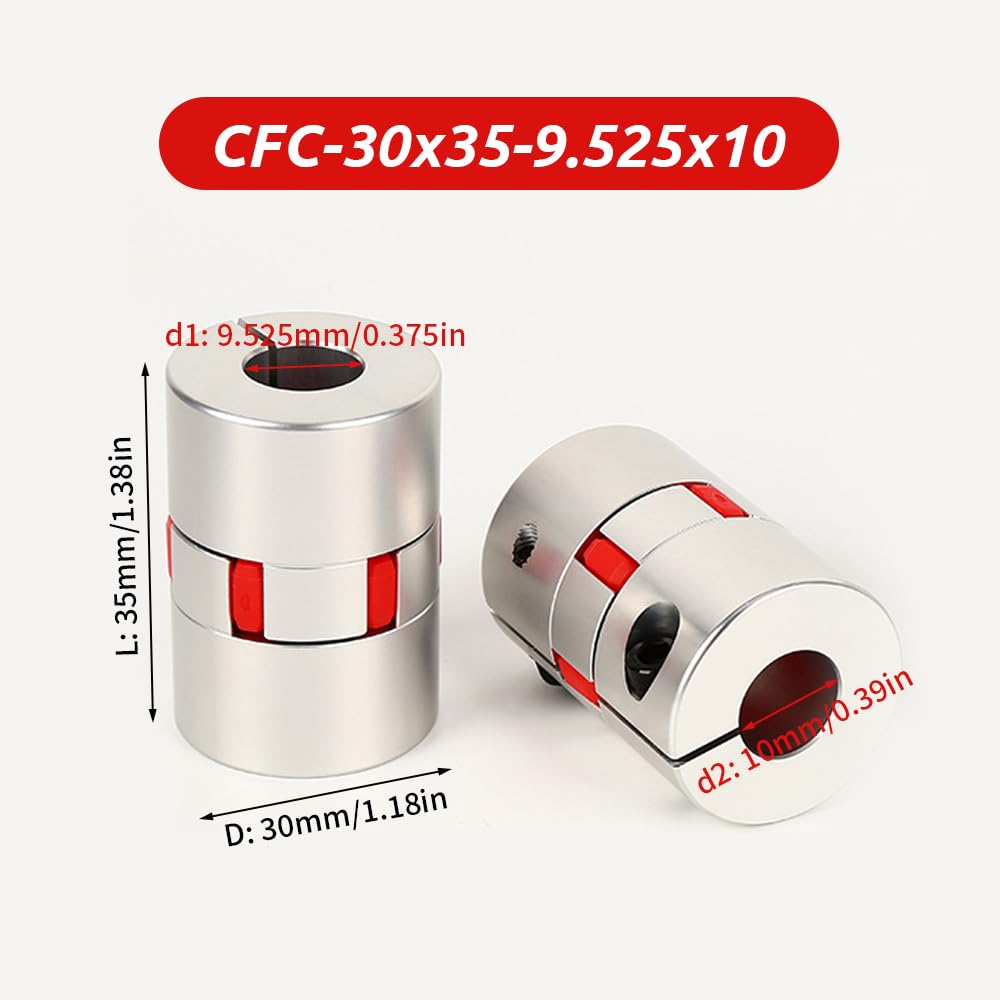 9.525mm to 10mm Plum Flexible Shaft Coupling, Diameter 30mm Length 35mm Aluminium Motor Connector Flexible Spider Coupler for 3D Printer CNC Machine Servo Stepped Motor
