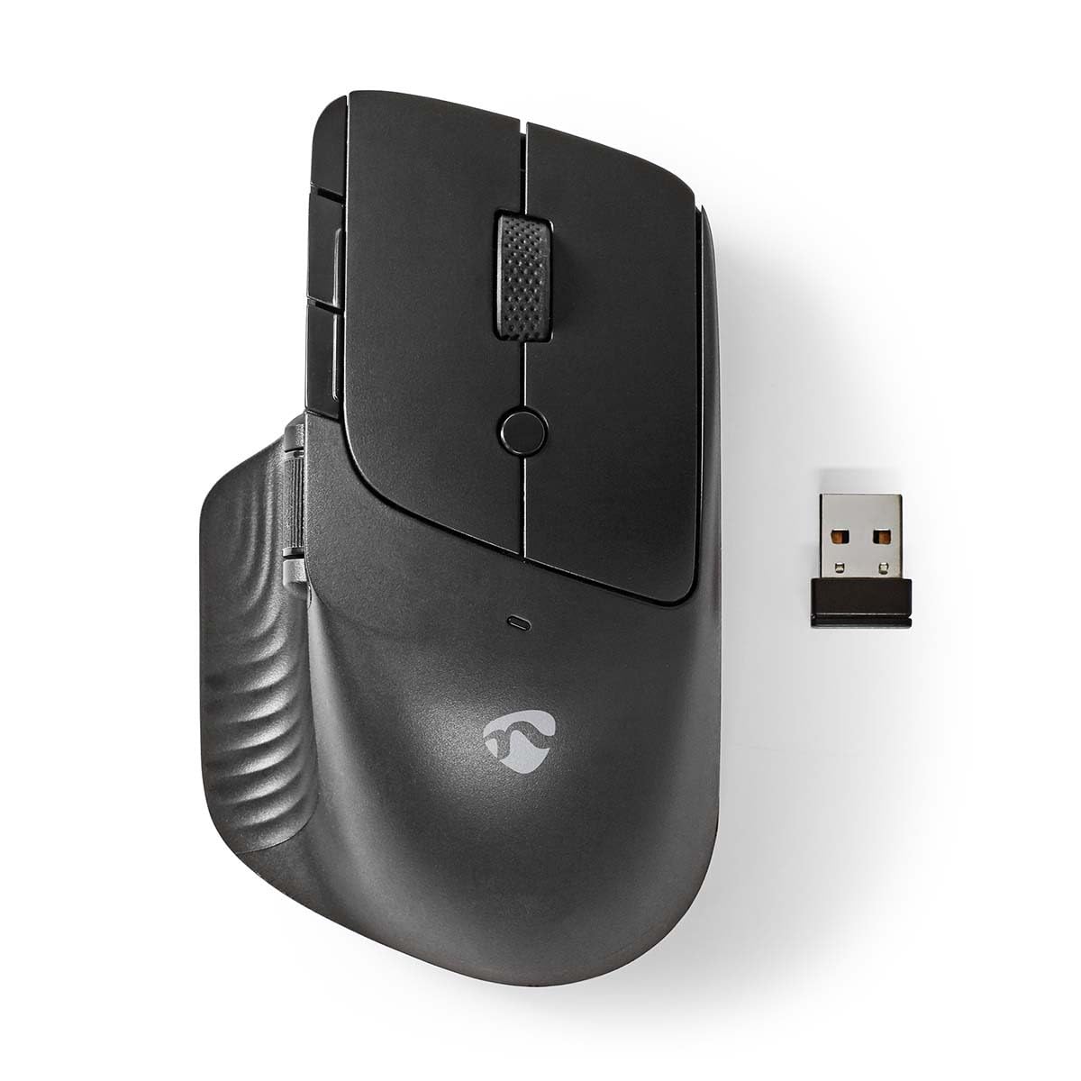 NEDIS Wireless Ergonomic Optical Mouse, 6 Buttons with Dual Scroll Wheels, USB Nano Receiver, Adjustable DPI up to 1600, Battery Powered (1x AA/AAA)