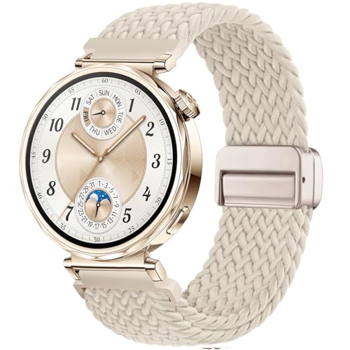 CUNUJIX 18mm Geflochtenes Armband Ersatz für Huawei Watch GT 5/4 41mm / GT5 Pro 42mm Armband Elastisch Nylon Magnetverschluss Ersatzband für Huawei Watch 5 42mm Damen Herren