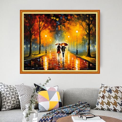 Image of Findvoor Stamped Cross Stitch Kits for Beginners Full Range of Cross Stitching Embroidery Pattern for Adults, 11CT DIY Needlepoint Embroidery Starter Kits-Couple strolls 16x20 inch