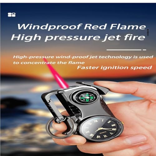 Encendedor de metal antorcha con llama roja, recargable miniatura 2