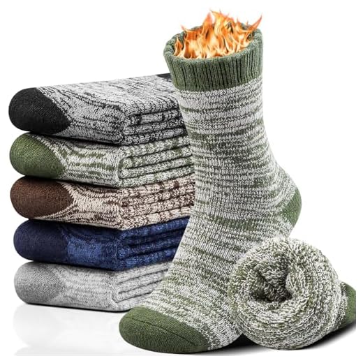 Yeblues 5 Pairs Thick Wool Socks Mens, Warm Winter Fuzzy Socks,Soft Wool Hiking Socks Men Moisture Wicking Boot Socks(size 12-17)