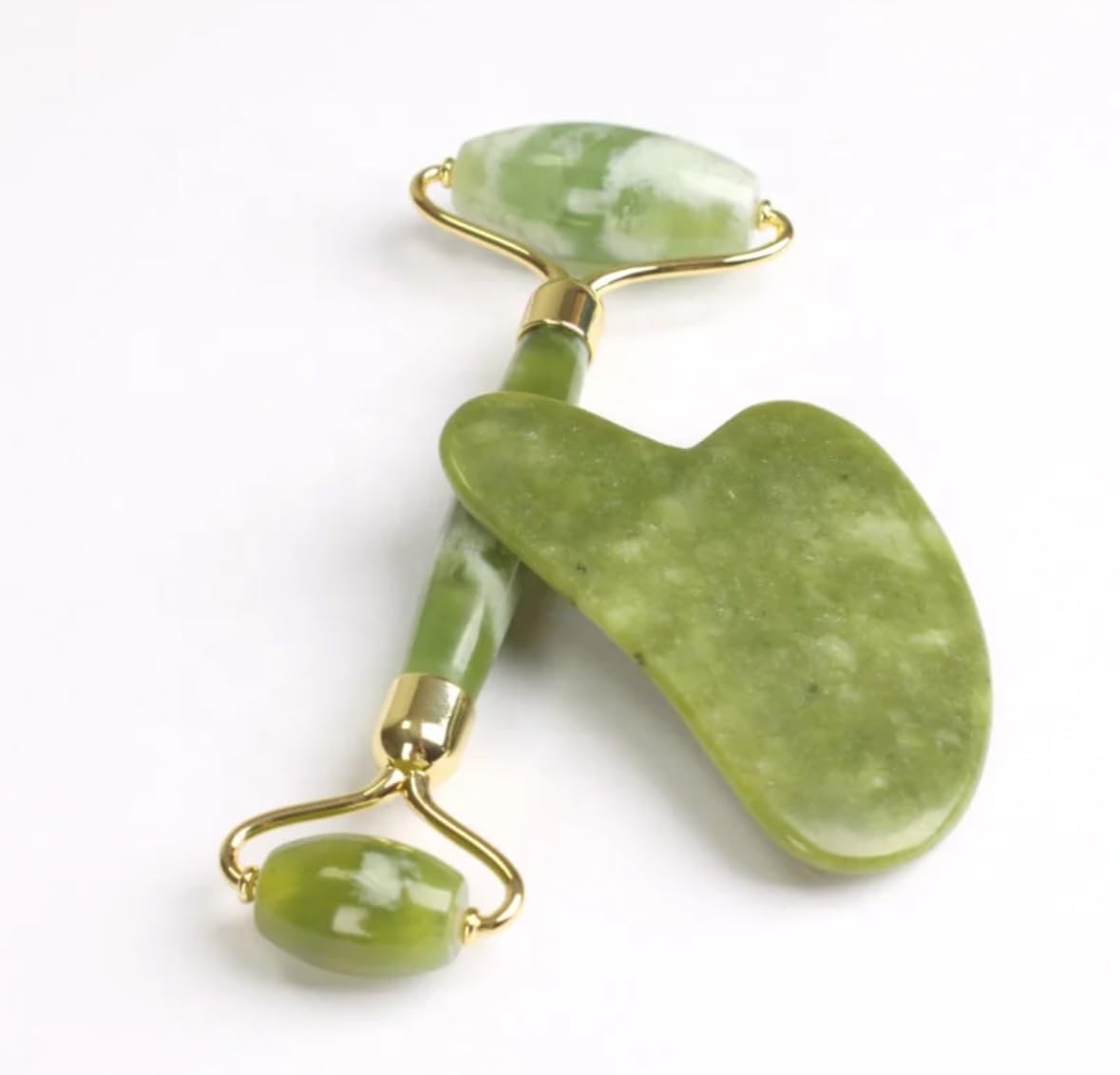 2pc Jade Roller and Gua Sha Set - Facial Massage Tool with Anti-Aging Capabilities - Skincare with Gift Pouch