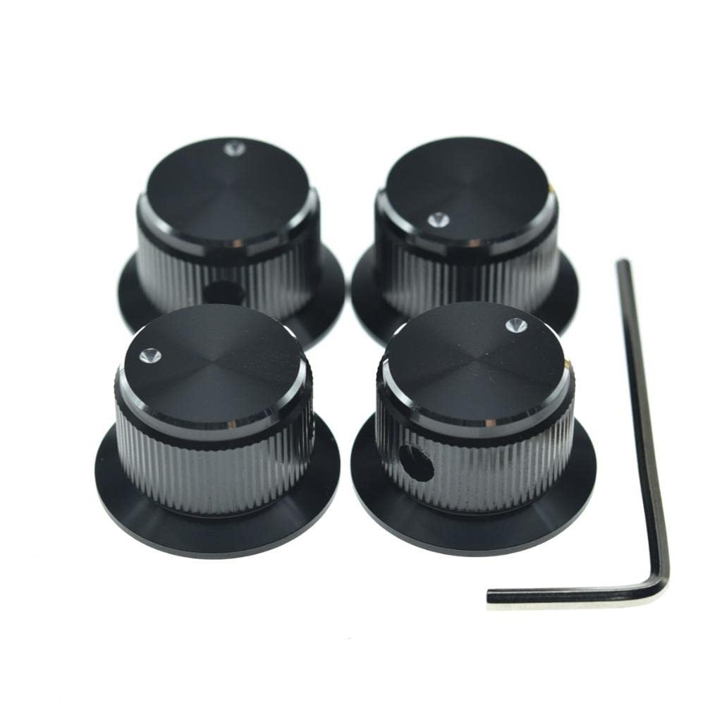 4-Pack Set Screw Style Aluminium Potentiometer Knobs 1/4" Universal Top Hat Knobs Bell Volume Tone Control Knobs for Guitar/Bass/AMPS/Preamps Black