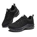 Womens Orthopedic Trainers Running Shoes Air Cushion Athletic Sports Lightweight Walking Sneakers Mesh Breathable Ladies Nursing Work Arch Support Plantar Fasciitis Jogging Shoes All Black UK 8
