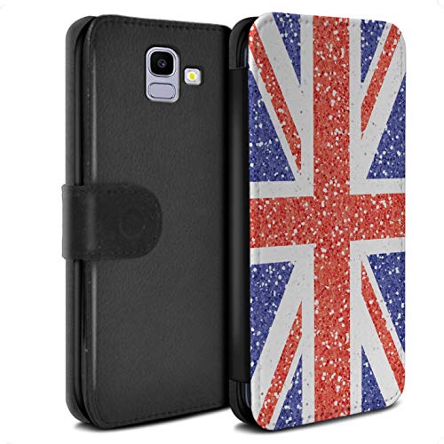 Coque pour Samsung Galaxy J6 2018/J600 Effet Motif Paillettes Union Jack Drapeau/Britannique Désign Retourner PU Faux Cuir Etui Housse Case