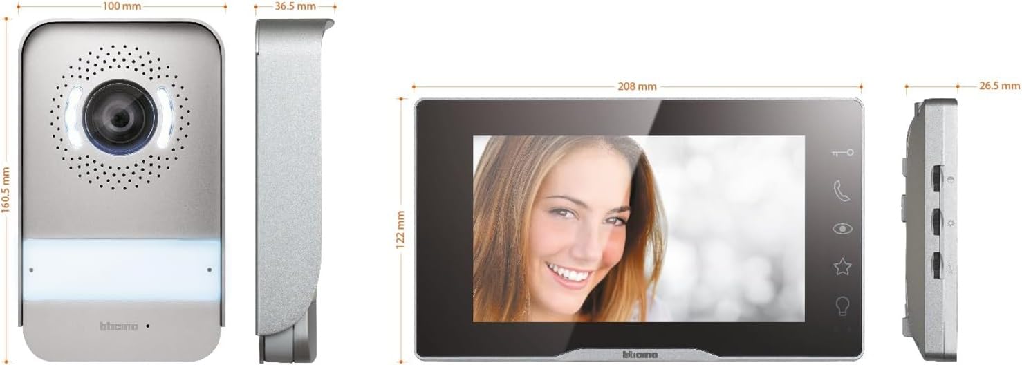 BTICINO 318913 Videocitofono Easykit Plus, Kit Monofamiliare Espandibile, Plug-In 2 Fili, Monitor 7" a Colori, Vivavoce, Visione Notturna, Audio Bidirezionale, Pulsantiera Esterna con Telecamera