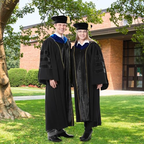 Image of Unisex Doctoral Graduation Gown with Gold Piping | Academic doctoral Cap and Gown for Graduation Ceremony