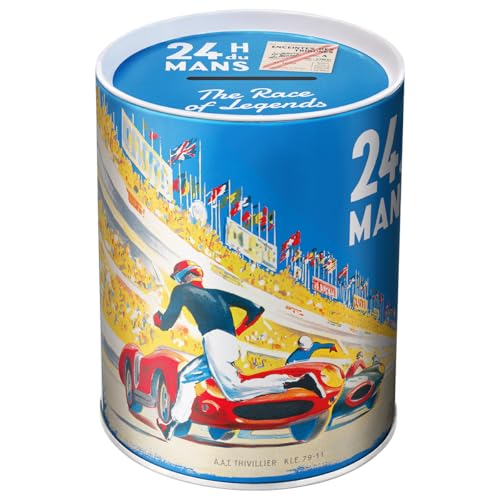 Nostalgic-Art Tirelire rétro, 1 l, 24h Le Mans – Racing Poster Blue – Idée Cadeau pour Fans de Moteur, Official License Product (OLP), boîte à Billets...