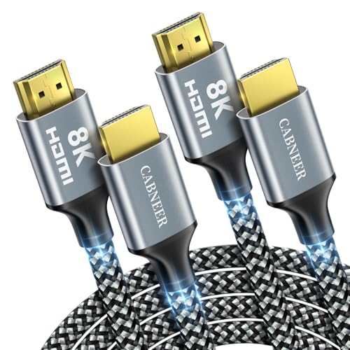 CABNEER 8K HDMI Cable 12 ft 2Pack 48Gbps High Speed HDMI 2.1 Cable Braided HDMI Cable 2.1 8K 60Hz 4K 120Hz Support for HDR eARC HDCP 2.2/2.3 HDMI Cord Compatible with HDTV Laptop Monitor PC