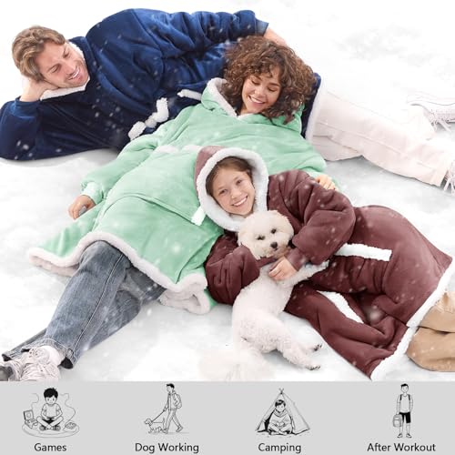 JOYWOO Purple Kids Wearable Blanket Hoodie, Oversized Cat lovers Hoodie Blanket for kids & Teens,Birthday Gifts for Girl Boys,Cozy Fuzzy Sherpa Fleece Blanket Giant Pocket Winter Gifts,Gray purple