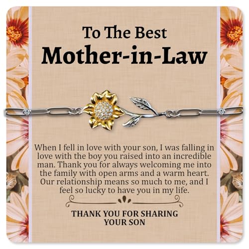 Love You This Much Sentimental Mother In Law Sunflower Bracelet, Mothers Day Gift for Mother In Law, Wedding Gift for Mother in Law Birthday