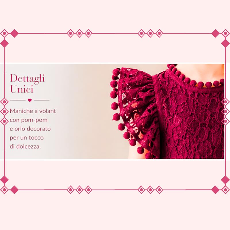 OrJana Mädchenkleid aus Spitze mit Rüschenärmeln und Pompon-Details