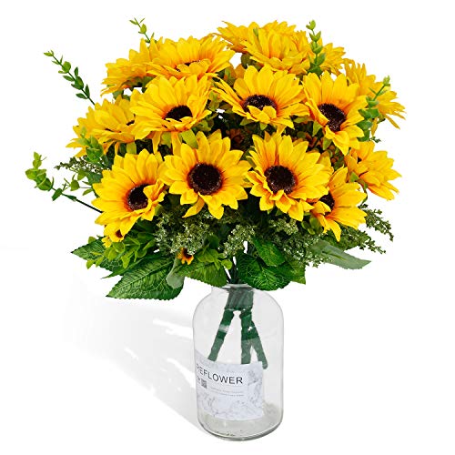 Sunflowers Artificial Flowers 2 Bunches Fake Sunflowers Silk Flowers Sunflower Bouquet Yellow Flowers Wedding Decor Home Hotel Office Party Garden Decorative Flowers Table Centerpiece