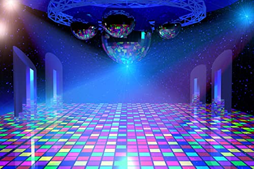 BELECO Disco Party Backdrop 10x8ft Fabric Vintage 70s 80s 90s Disco Ball Stage Backdrop Night Club Neon Music Birthday Backdrop Disco Theme Party Decorations Let's Glow Crazy Backdrop Studio Props