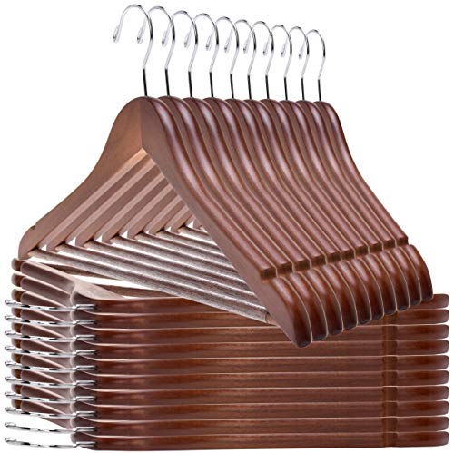 Perchas de madera de calidad – Juego de 80 perchas ligeramente curvadas – Perchas de madera maciza con elegantes ganchos cromados, para ropa, chaqueta, camisa, pantalones, perchas para traje