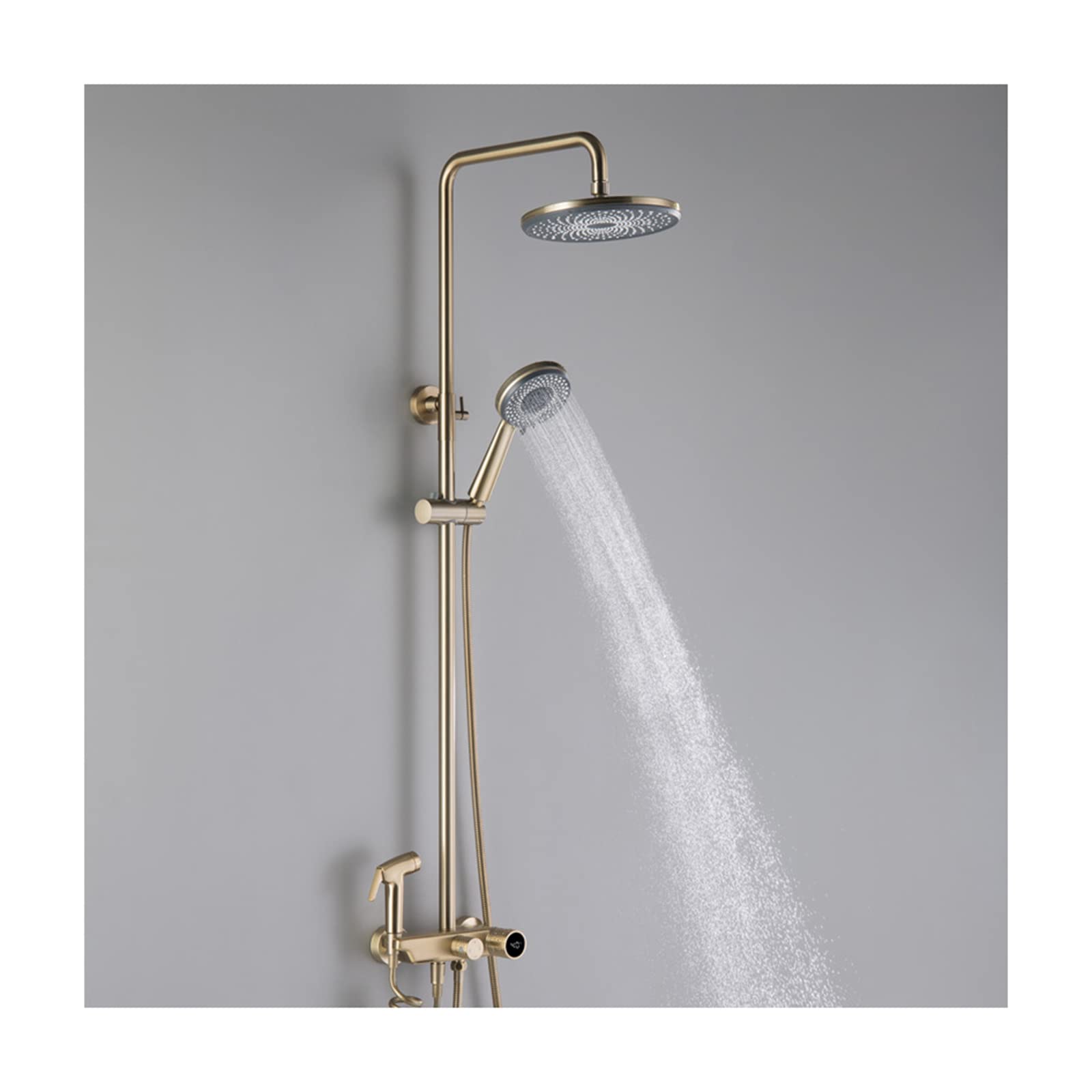 WXPGFEQ Rain Shower System Led Digital Display Shower Faucet Set Wall Mounted Shower Combo Set Brass Rain Mixer Shower With 10 Inch Shower Head, 5 Function Handheld Shower, Tub S,
