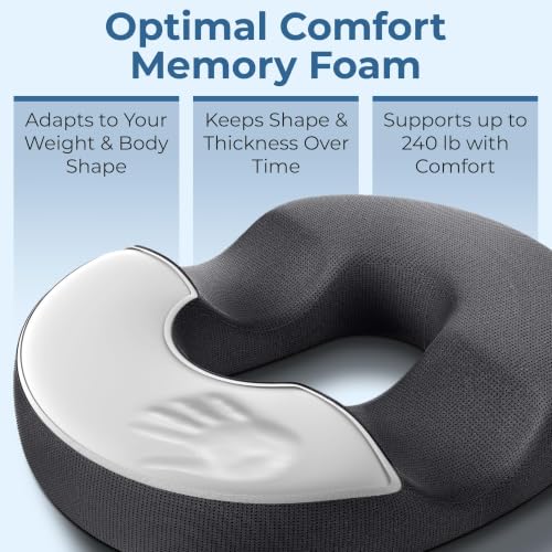 Image of 5 STARS UNITED Donut Pillow for Tailbone Pain & Hemorrhoids - Large Memory Foam Seat Cushion for Bed Sore-Prone Areas & Pressure Relief - Prostate, Postpartum & Pregnancy Support, Gray Mesh Cover
