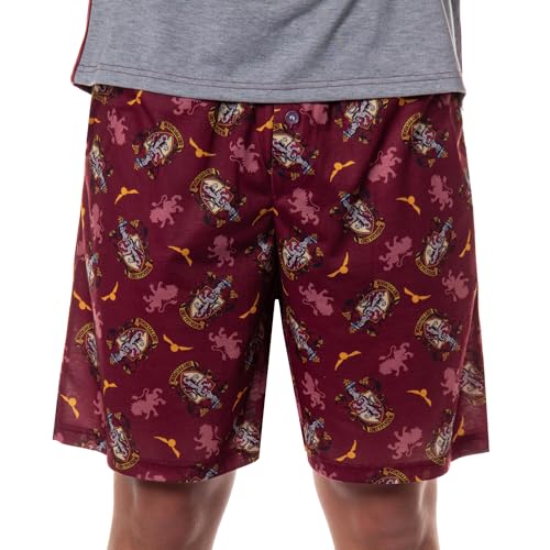 Harry Potter Hogwarts Castle Men's House Crest 2 Piece Raglan Pajama Short Set - Gryffindor Slytherin Ravenclaw Hufflepuff4