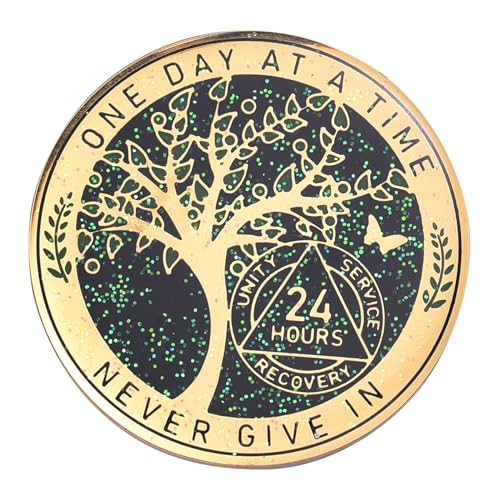 Image of LParkin 24 Hours Sobriety Chip, Tree of Life Recovery Coin, AA Recovery Medallion, Anniversary Token Sobriety Gifts, Alcoholics Anonymous Medallion