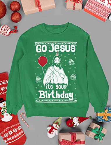 Tstars Go Jesus It's Your Birthday Sweatshirt Men Funny Ugly Christmas Sweater Style Medium Green #TOP3