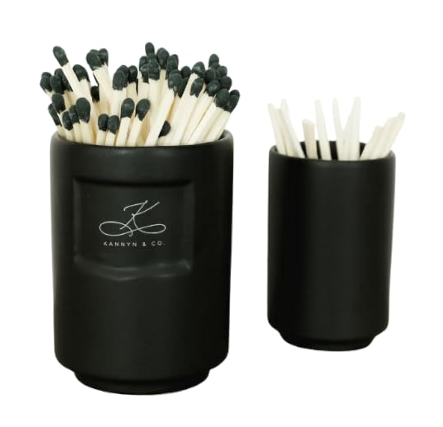 KANNYN & CO. Match Holder With Striker | Match Cloche | Home Decor | Matches in a Jar | Holder for Cute and Fancy Matches | Match Striker Sticker Set (Black)