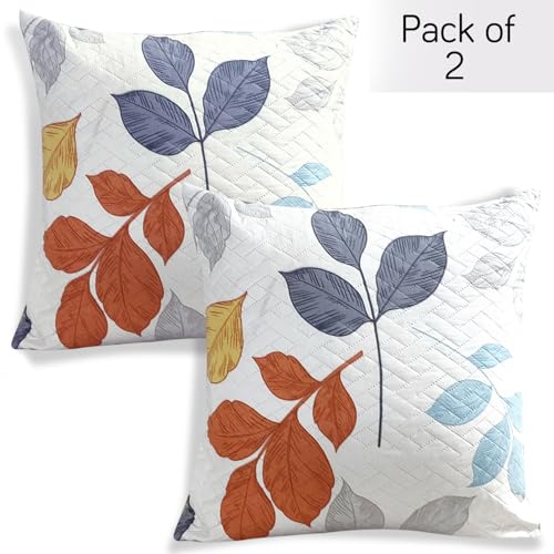 Image of HOKIPO Printed Cushion Cover 22x22 in, Multicolor Leaves