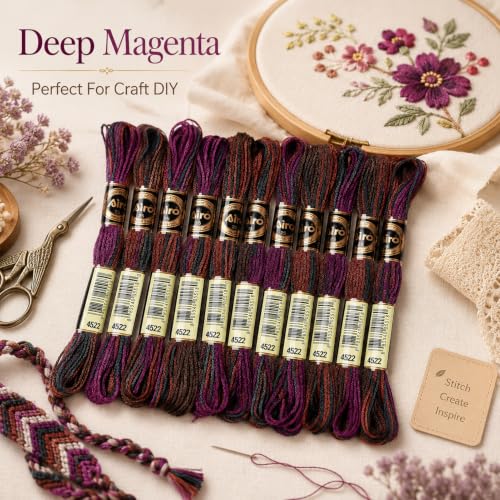 Image of FASHEWELRY 10 Skeins Embroidery Floss Thread 0.5mm Dyed Cross Stitch Floss 6-Ply Friendship Bracelet String for Jewelry Making Bracelets Sewing Knitting Stitching Craft DIY (Deep Magenta)