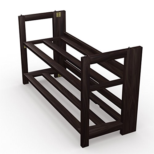 Stony-Edge No Assembly Folding Shoe Rack Organizer, 2 Shelves, Home Shoe Storage Bench, Quality Furniture. Espresso Color. 28” Wide.