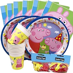 JuniorToys Peppa Pig Partyset 64-delig met borden bekers ballonnen en servetten – Peppa Putz kinderverjaardag