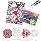 Atoke Mandala Malbuch für Erwachsene und Marker Set, Spiral gebundene Ausmalbuch, 30 Mustern Mandala Erwachsene Malbuch für Stress Abbauen und Entspannen