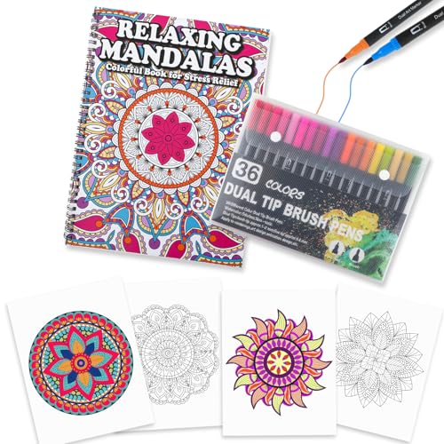 Atoke Mandala, libro da colorare per adulti e pennarelli, libro da colorare rilegato a spirale, 30 motivi Mandala, libro da colorare per adulti, per alleviare lo stress e rilassarsi