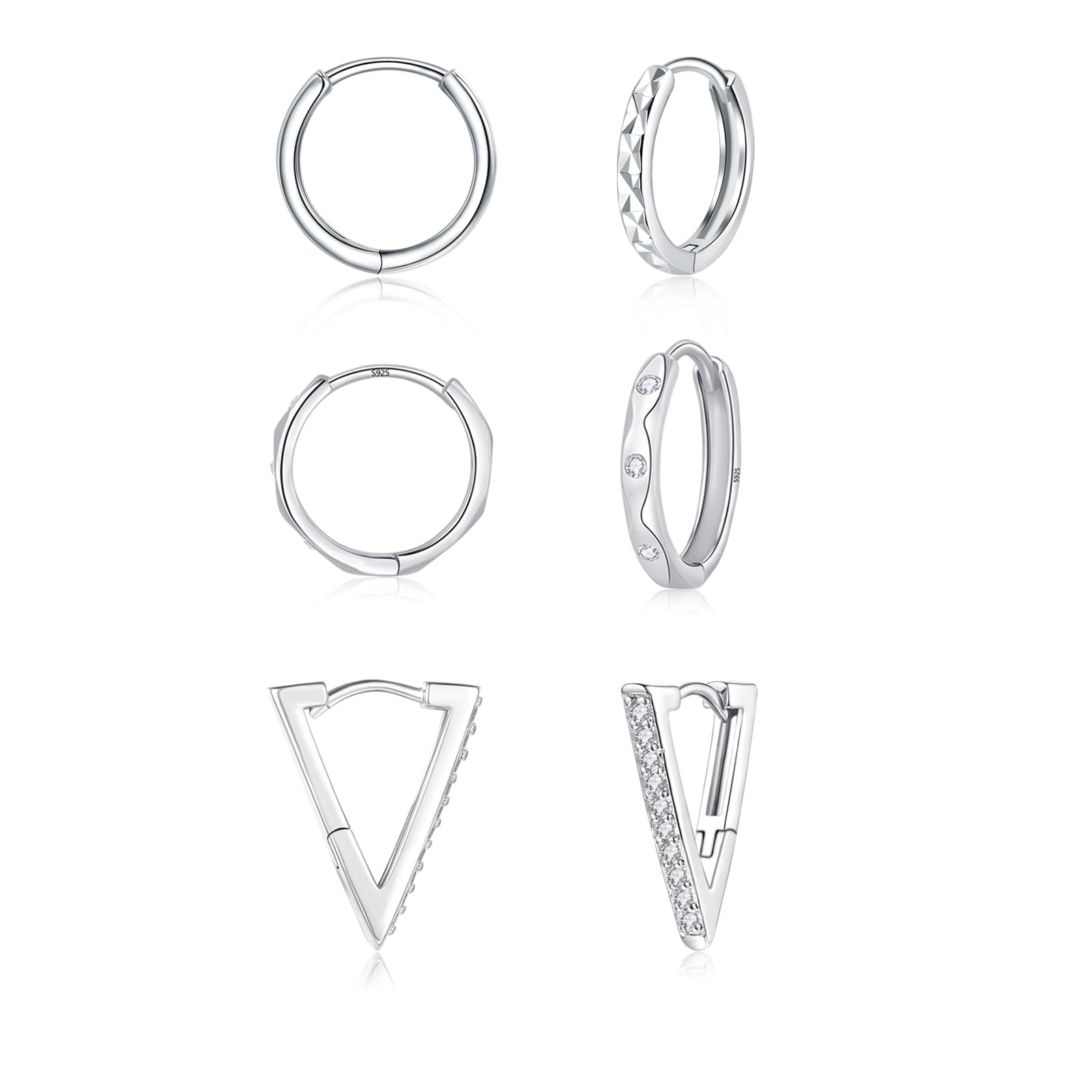 Zolkamery Creolen Silber 925, 925 Sterling Silber Creolen Ohrringe Set für Damen, 3 Paar Hypoallergen Zirkonia Kreolen Huggie Set, Klein Unisex Schlafen Ohrringe für Mehrere Ohrlöcher in 12 15mm