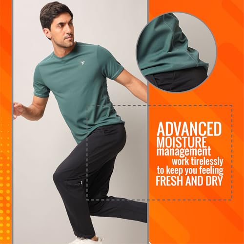 Image of TECHNOSPORT Men's Slim Fit Polyester Activewear Sports T-Shirt with Moisture-Wicking Comfort for Workout, Running & Gym