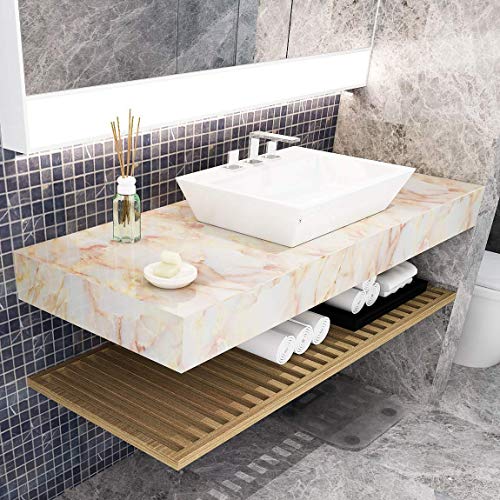 wolpin Wall Stickers Marble Wallpaper Furniture (45 x 300 cm) Jade Kitchen Counter, Cabinet Makeover, Almirah, Plastic & Wooden Tabletop, Wardrobe, PVC DIY Self Adhesive, Beige