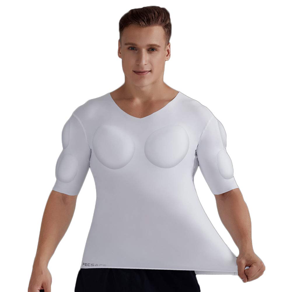Men Fake Chest Muscle T-Shirt Invisible Simulation Fake Abdomen Muscle Slim Compression Underwear Undershirt Suit Use