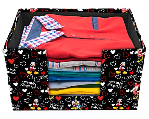 Image of Kuber Industries Non-Woven Mickey Mouse Print Foldable Shirt Stacker /Wardrobe Organizer For Shirts, Sarees, Lehengas With Handle Pack of 2 (Black)