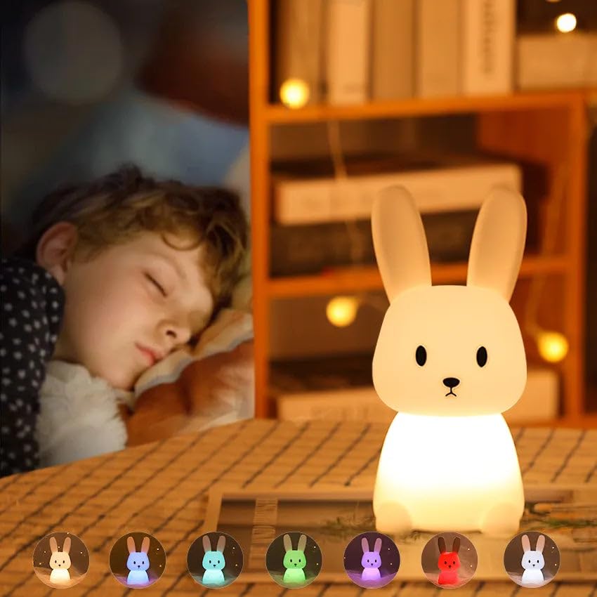 Image of One94Store Silicone Cute Bunny Night Light for Kids- Bunny LED Lamp Rabbit Light Animal Nightlight with 7 Changing Colors USB Rechargeable for Birthday Gifts (Pack of 10, Bunny)